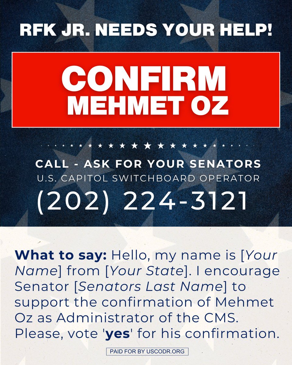 uscodr's tweet image. ASK YOUR SENATORS TO CONFIRM THE REST OF RFK Jr.&apos;s TEAM: MEHMET OZ, SUSAN MONAREZ, and JIM O&apos;NEILL!  

GOOD NEWS! The Senate has confirmed Jay Bhattacharya as NIH Director! Marty Makary has received the votes needed to be confirmed as Commissioner of the FDA, but the Senate has…