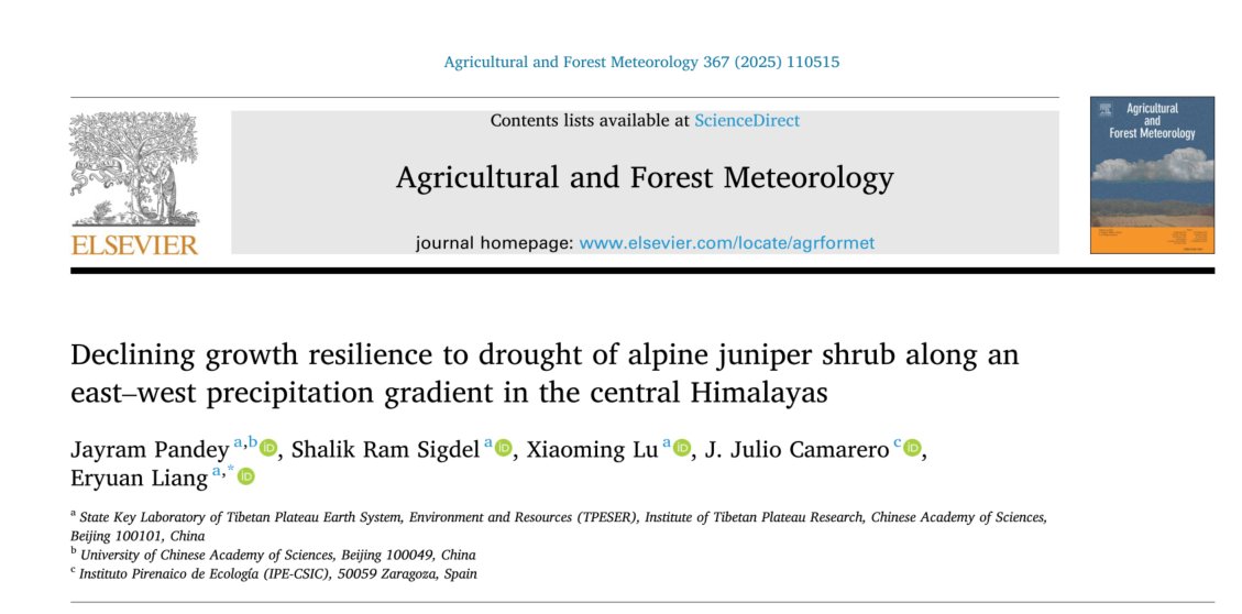 sigdelshalik's tweet image. Our paper just published in Agricultural and Forest Meteorology. Here, we tested the resilience of alpine shrub growth to changing climatic conditions.

Declining growth resilience to drought of alpine juniper shrub along a... sciencedirect.com/science/articl…