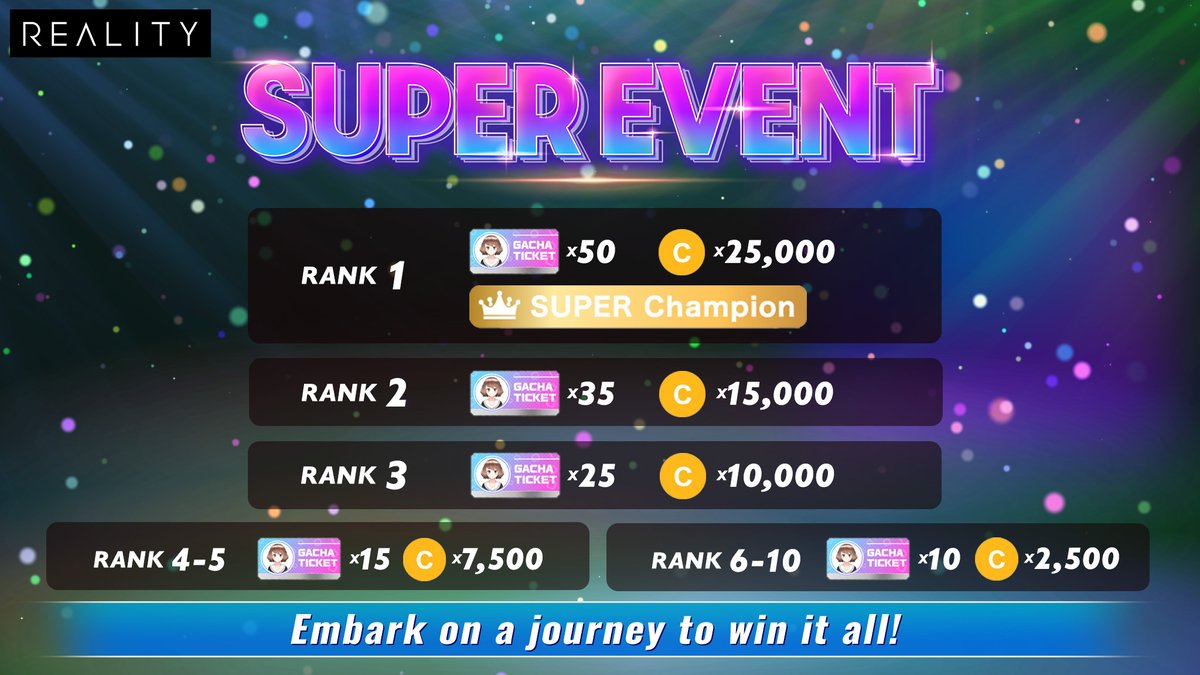 REALITY_app_en's tweet photo. 🎉 SUPER EVENT LIVE NOW! 🎉
The competition has officially begun! 🏆 Play, compete, and claim your share of in-app currency to enjoy everything REALITY has to offer! 💎🔥
▼ Join the action:
https://t.co/pX5MIHBIJ9
#REALITY #SUPEREVENT https://t.co/lvw9WiruCw