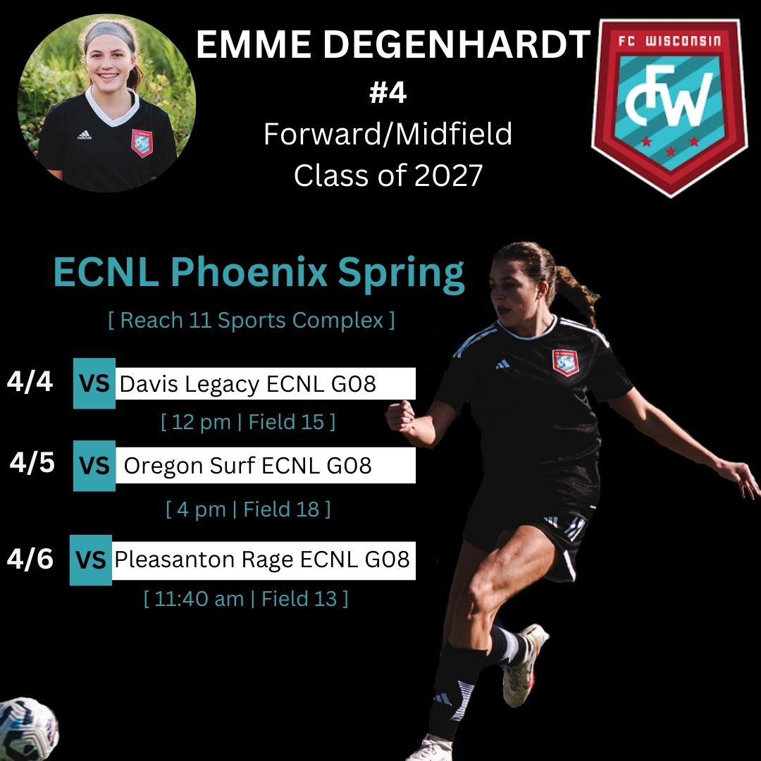 Emme Degenhardt, ECNL 2027 (@emmedegenhardt) on Twitter photo Back in Arizona next weekend for the ECNL Spring Showcase ⚽️
<a href="/FCW_ECNL/">FC Wisconsin Girls Soccer</a> <a href="/ImYouthSoccer/">ECNL/GA/Recruiting/College Soccer</a> <a href="/ImCollegeSoccer/">College Soccer Truth ™</a> Back in Arizona next weekend for the ECNL Spring Showcase ⚽️
<a href="/FCW_ECNL/">FC Wisconsin Girls Soccer</a> <a href="/ImYouthSoccer/">ECNL/GA/Recruiting/College Soccer</a> <a href="/ImCollegeSoccer/">College Soccer Truth ™</a>
