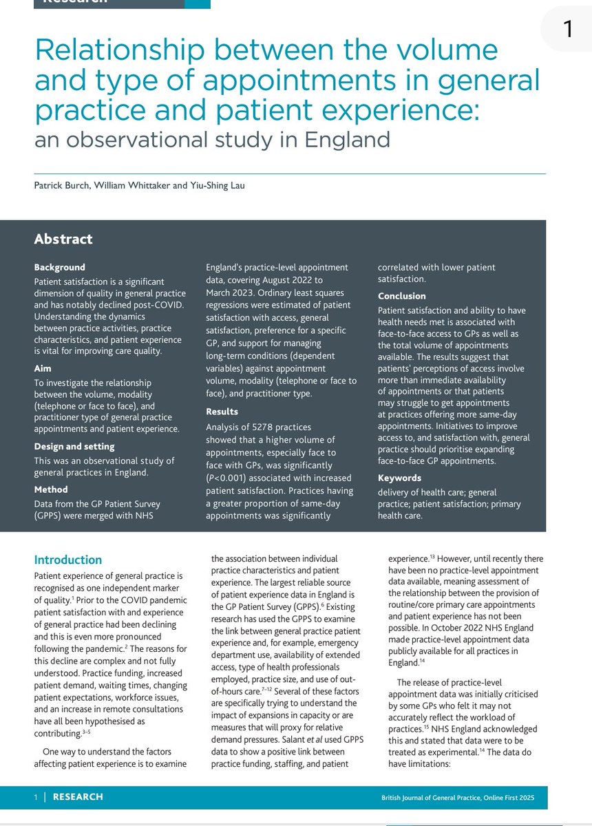 Ash Paul (@pash22) on Twitter photo Face-to-face GP appointments more important than rapid access for patient satisfaction, says <a href="/PatrickBurch/">Patrick Burch</a> et al study
gponline.com/face-to-face-g… via <a href="/nickbostock/">Nick Bostock</a> Face-to-face GP appointments more important than rapid access for patient satisfaction, says <a href="/PatrickBurch/">Patrick Burch</a> et al study
gponline.com/face-to-face-g… via <a href="/nickbostock/">Nick Bostock</a>