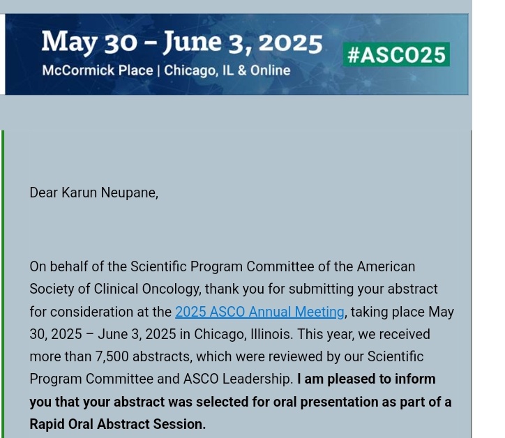 Karun Neupane, MD (@karunneupanemd) on Twitter photo Happy #ASCO25 abstract results day!!
Excited for this oral presentation of our work from ASCO IMG CoP including 15+ IMGs. Huge thanks to my team members & mentors
<a href="/DrChoueiri/">Toni Choueiri, MD</a> <a href="/ArdeshirFatemeh/">Fatemeh Ardeshir, MD</a> <a href="/CharlesJiangMD/">Charles Jiang MD, MPH</a> <a href="/royaryam/">Arya Roy</a> <a href="/NazliDizman/">Nazli Dizman</a> <a href="/ZiadBakouny/">Ziad Bakouny, MD, MSc</a>
<a href="/IMG_Oncologists/">IMG Oncologists</a> <a href="/MoffittNews/">Moffitt Cancer Center</a> Happy #ASCO25 abstract results day!!
Excited for this oral presentation of our work from ASCO IMG CoP including 15+ IMGs. Huge thanks to my team members & mentors
<a href="/DrChoueiri/">Toni Choueiri, MD</a> <a href="/ArdeshirFatemeh/">Fatemeh Ardeshir, MD</a> <a href="/CharlesJiangMD/">Charles Jiang MD, MPH</a> <a href="/royaryam/">Arya Roy</a> <a href="/NazliDizman/">Nazli Dizman</a> <a href="/ZiadBakouny/">Ziad Bakouny, MD, MSc</a>
<a href="/IMG_Oncologists/">IMG Oncologists</a> <a href="/MoffittNews/">Moffitt Cancer Center</a>