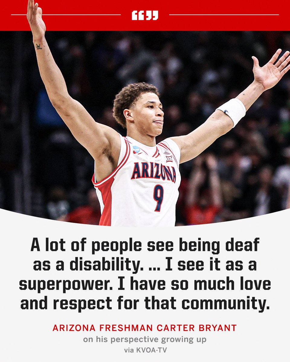 Bigger than basketball ❤️

Arizona’s Carter Bryant is a grandchild of deaf adults and his mother is a sign language interpreter.

(via <a href="/KVOA/">KVOA News 4 Tucson</a>)