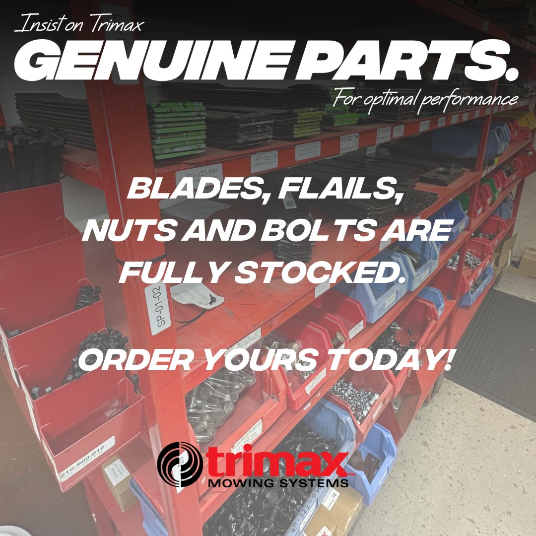 TrimaxMowers's tweet image. Need to replace your blades, flails, nuts and bolts? Our Parts Departments are fully stocked with these items. 

Insist on Trimax Genuine Parts for Optimal Performance. 

#GenuineParts #PoweringPerformance