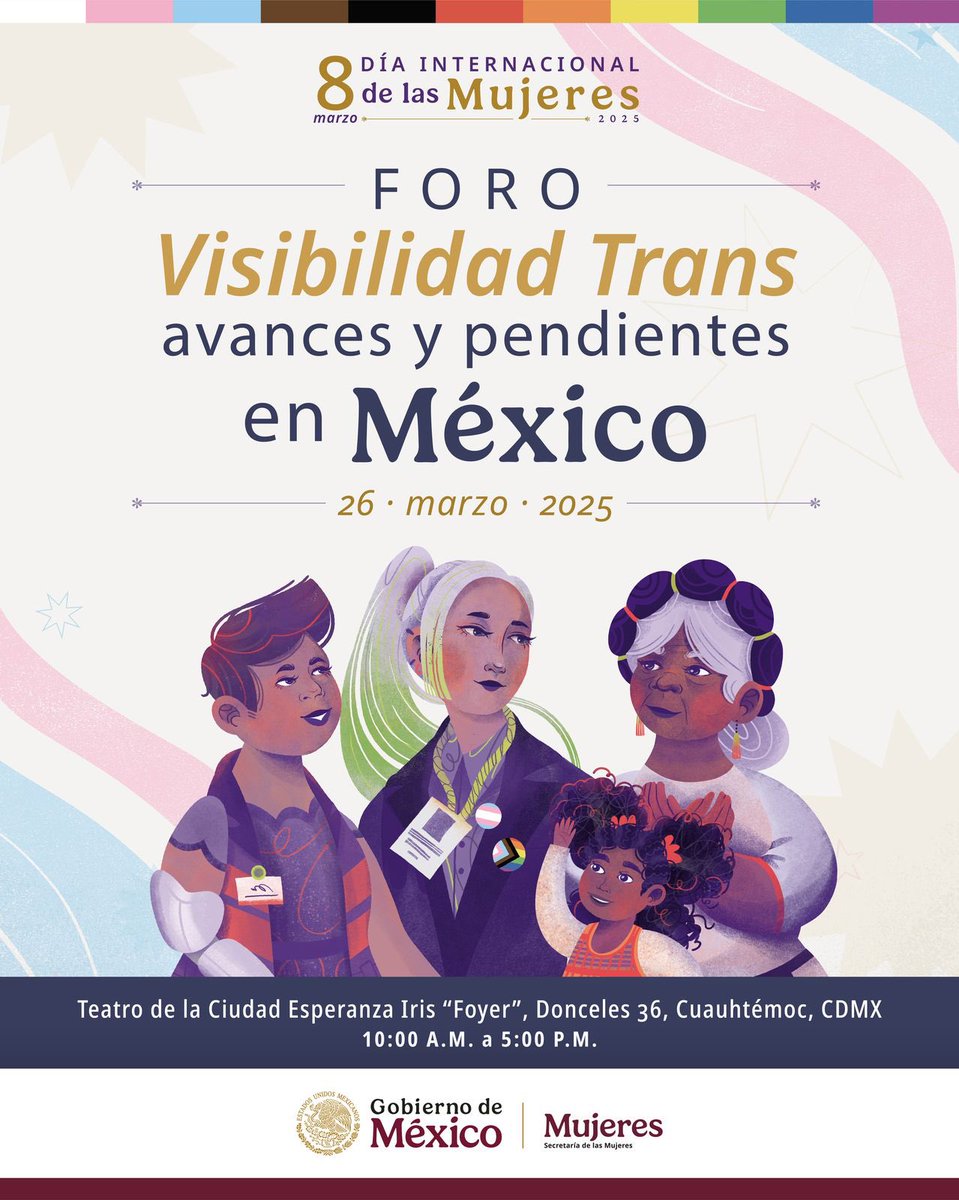 YaajMexico's tweet photo. #Invitación 🚨 ¡Participa en el Foro "Visibilidad Trans: avances y pendientes en México"! 🏳️‍⚧️💛🤍💜💜🖤

📌 @mujeresgobmx nos invita a ser parte de esta jornada realizada en el marco del "Día Internacional de la Visibilidad Trans" (31 de marzo). Esta fecha conmemora la lucha, la dignidad y los derechos de las personas trans. Será un espacio para dialogar sobre los avances logrados y los desafíos pendientes para la comunidad trans en México.

🗓️ Miércoles 26 de marzo de 2025
🕛 10:00 a.m. a 5:00 p.m.
📍 Teatro de la Ciudad Esperanza Iris (Foyer) — Donceles 36, Centro, CDMX
🎟️ Entrada libre, solo llega y ahí nos vemaaaaas‼️ 

📓 Programa:
10:00 a 12:00 hrs | Derecho a la vivienda, salud y espacio público
12:30 a 13:20 hrs | Presentación de libro
15:00 a 17:00 hrs | Derecho a la identidad y la salud

ℹ️ El foro contará con la participación mayoritaria de panelistas trans y está dirigido especialmente a la comunidad trans, pero todas las personas interesadas y aliadas son bienvenidas. La lucha por los derechos trans nos convoca a todes. ¡Súmate al cambio cultural! 🏳️‍⚧️

#DíaDeLaVisibilidadTrans #ForoTrans #DerechosTrans #MéxicoDiverso #ResistenciaTrans #TransEsBello #FamiliasQueAbrazan #LGBTAdvocacy #NiCisNiTransNiUnaMuertaMas