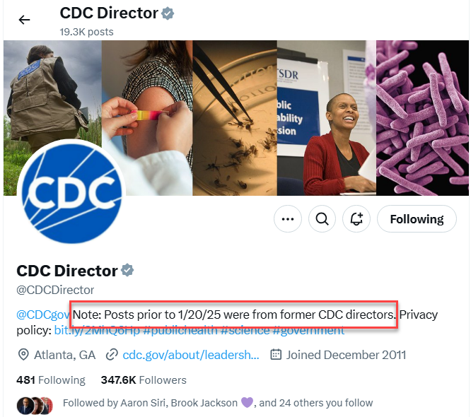 dbalzotti's tweet photo. @AutismActionNet I had the same reaction but those were not her posts. They initially had her name and photo on the @CDCDirector X page which made it appear that all previous posts on that page were from her but were actually from previous CDC Directors prior to 1/20/25. https://t.co/xOrtz3JWkg
