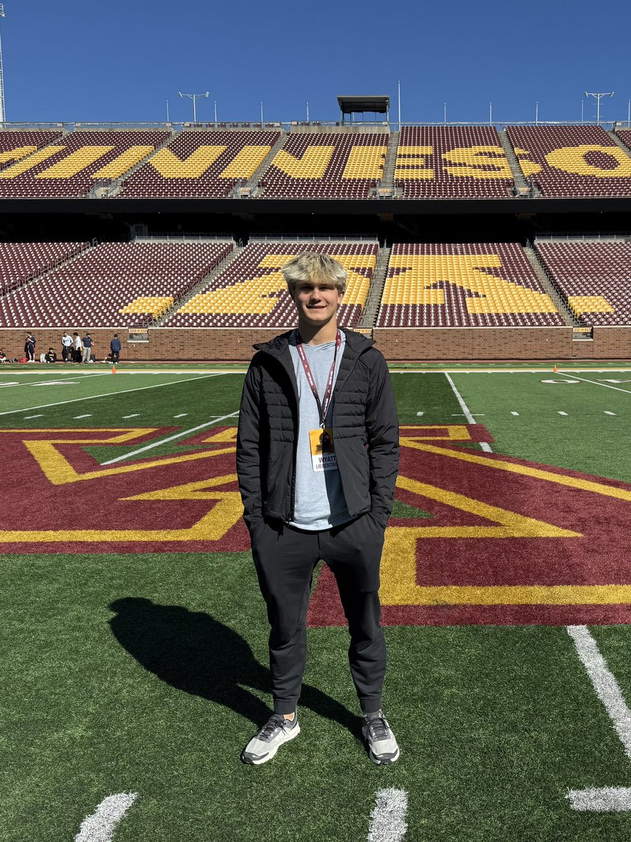 Wyatt Liebentritt (@wyattlieb21) on Twitter photo Had a great day visiting the campus and watching spring practice at the University of Minnesota.
<a href="/Coach_DCollins/">Danny Collins</a> <a href="/CoachCPz/">Christian Pawola Jr</a> <a href="/JoeRFootball/">Joseph Ready</a> <a href="/UofMGophers/">Gopher Nation〽️</a> <a href="/Coach_Turman/">Matt Turman</a> Had a great day visiting the campus and watching spring practice at the University of Minnesota.
<a href="/Coach_DCollins/">Danny Collins</a> <a href="/CoachCPz/">Christian Pawola Jr</a> <a href="/JoeRFootball/">Joseph Ready</a> <a href="/UofMGophers/">Gopher Nation〽️</a> <a href="/Coach_Turman/">Matt Turman</a>