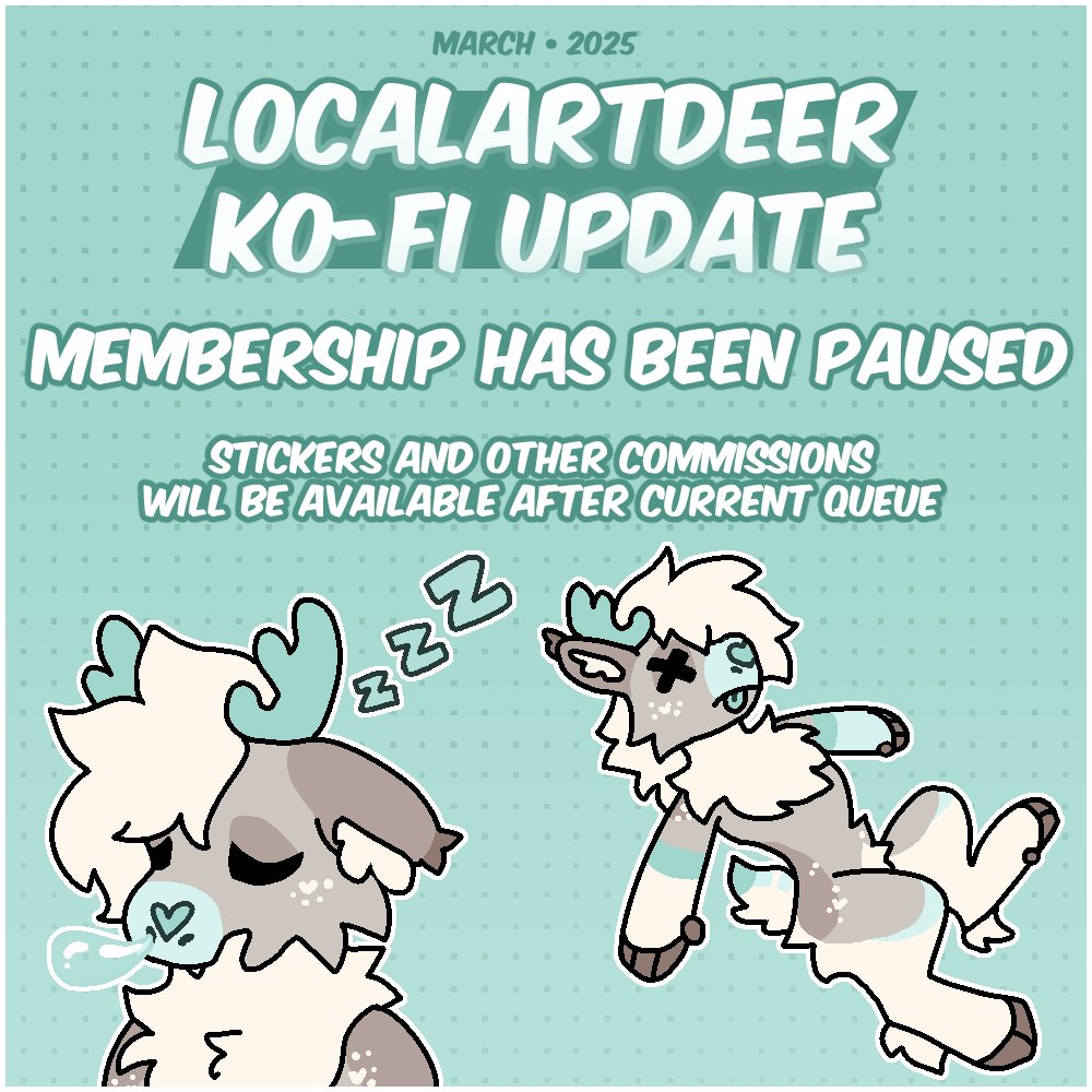 LocalArtDeer's tweet photo. Important update in regards to my monthly Ko-Fi membership! I've been working on a lot in the background and have decided to pause the membership until I can find solid ground.
Thanks for your support and understanding!

I won't post often here but I will be active on BSKY 💙 https://t.co/t6JKs6MMfr
