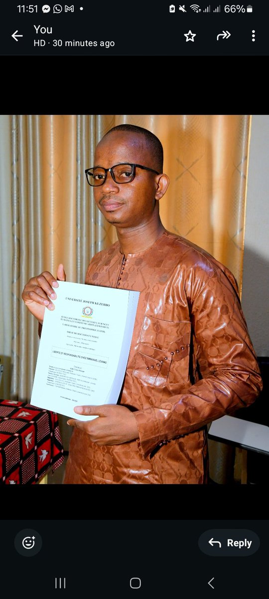 berengertsome's tweet photo. Ouagadougou, le 25 mars 2025
J'ai eu plaisir à défendre ma thèse de doctorat unique en philosophie sous le thème: Liberté et responsabilité chez Emmanuel Levinas. Le jury international composé de 5 professeurs d'université a accepté mon travail avec le mention Très honorable. https://t.co/CXzCBnOKh0