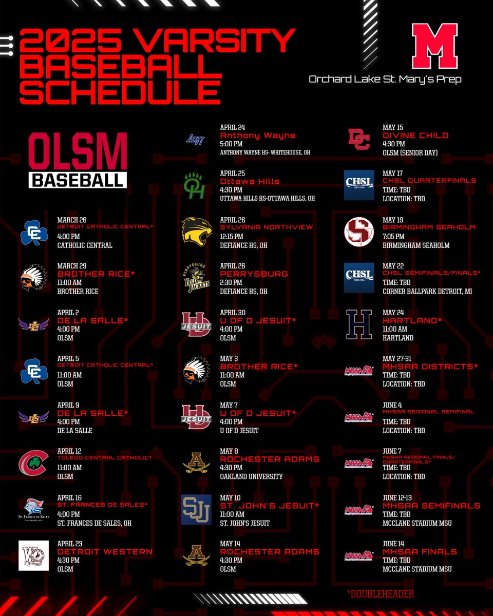 It’s Opening Day tomorrow! 
Here’s our 2025 Varsity Baseball schedule!