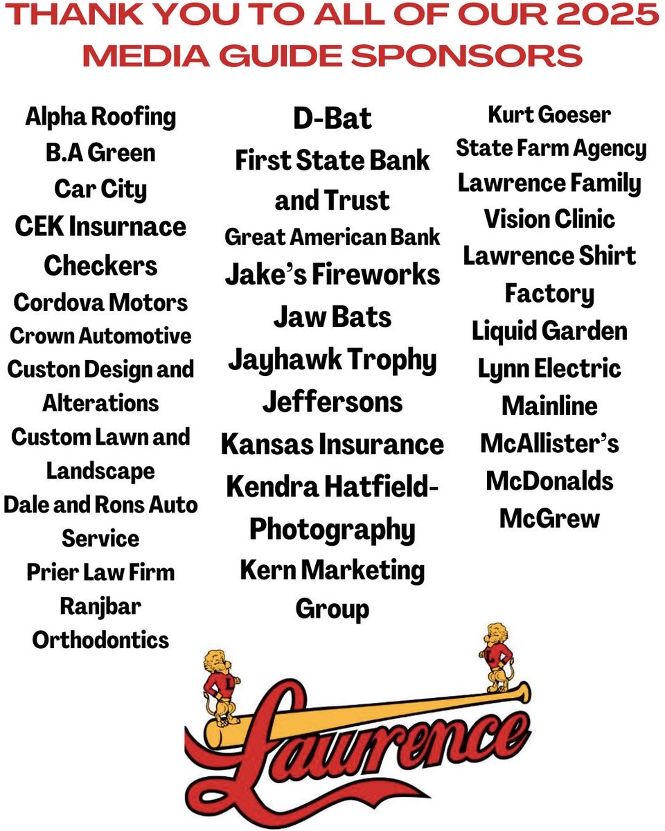 Thank you to all of the local businesses that advertised in the 2025 LHS Baseball media guide.  You have allowed us to provide a first class experience for our players.  We appreciate you and we will work hard to represent our city the right way.