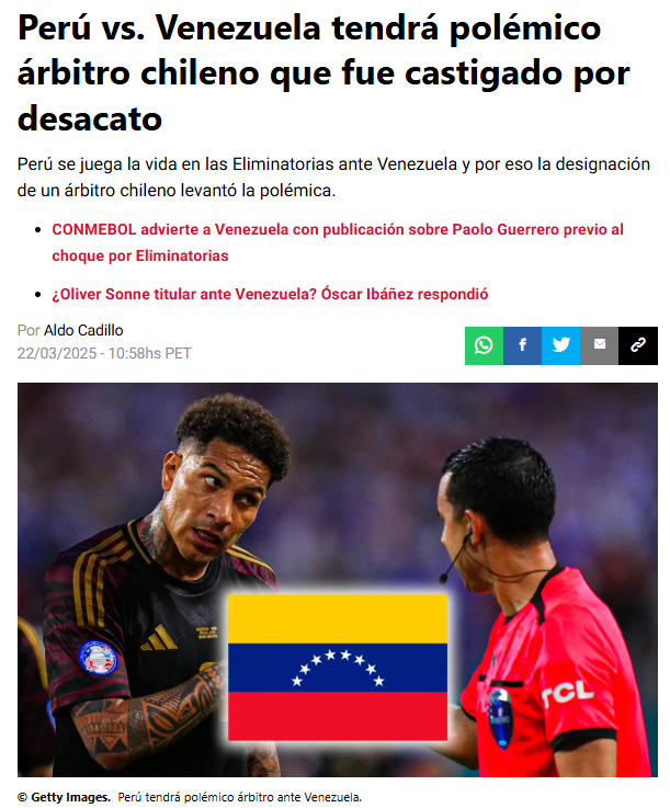 JChavez_2209's tweet photo. El árbitro chileno del partido #peruvsvenezuela, Cristian Garay, fue castigado en el torneo local de su país por desacato a una indicación del VAR en 2023. https://t.co/6YZQnCZWs1