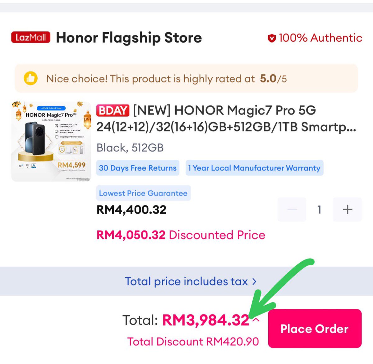 mypromo_my's tweet image. RM3984.32 👉 Birthday Sale Special Price
Shop Now: s.lazada.com.my/s.pV7JJ?cc
✅HONOR Magic7 Pro 5G Smartphone
Limited stock available at this price!
Use my code: $7o57$
#LazadaMY
#kodetoshare
#codesharing