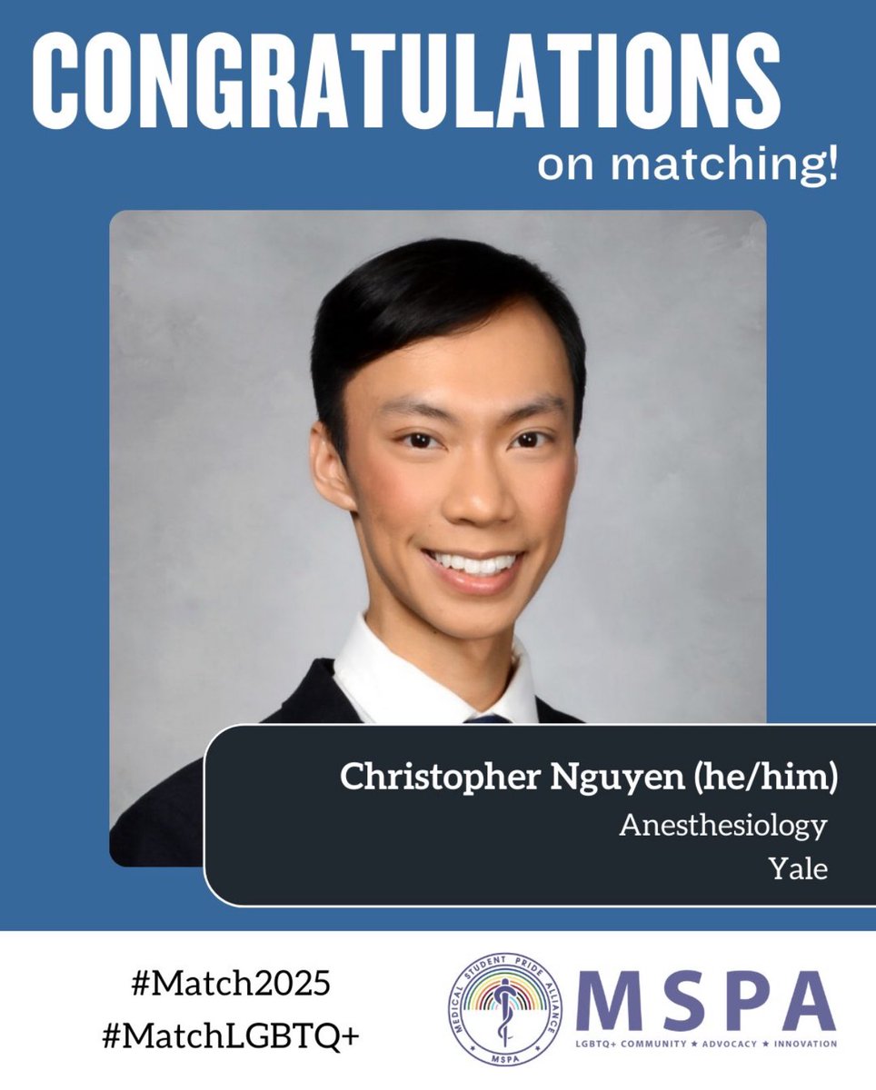 Chris Nguyen (@_chrishnguyen) on Twitter photo I've made lifelong friends serving on the national leadership team of <a href="/MSPA_National/">Medical Student Pride Alliance</a> — I'm excited to continue supporting the org and hopefully inspiring more learners to consider anesthesiology 🤩🫶🏼🌈
<a href="/LGBTQIAnesth/">LGBTQIA(nesthesiology)</a> #Match2025 #MatchLGBTQ+
instagram.com/p/DHo2eWUPYY_/… I've made lifelong friends serving on the national leadership team of <a href="/MSPA_National/">Medical Student Pride Alliance</a> — I'm excited to continue supporting the org and hopefully inspiring more learners to consider anesthesiology 🤩🫶🏼🌈
<a href="/LGBTQIAnesth/">LGBTQIA(nesthesiology)</a> #Match2025 #MatchLGBTQ+
instagram.com/p/DHo2eWUPYY_/…