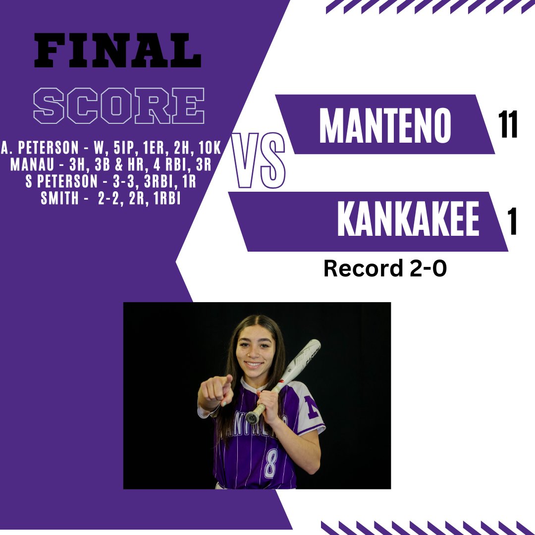 Manteno Softball (@mantenosoftball) on Twitter photo 🐾🥎💜 Nice W tonight. Solid at bats up and down the line-up. Thanks to everyone who came out tonight, good size crowd that brought good energy. <a href="/MHSscores/">Manteno Athletics</a> <a href="/MantenoStrength/">Manteno HS Strength & Performance Dept.</a> <a href="/MHS_AthBoosters/">Manteno Ath Boosters</a> <a href="/ica_softball/">ICA Softball</a> <a href="/TDJsports/">Daily Journal Sports</a> <a href="/avapeterson_11/">Ava Peterson</a> <a href="/Addi_Smith32/">Addison Smith</a> <a href="/soph_pete22/">Sophie Peterson</a> <a href="/jazminemanau15/">Jazmine Jaz Manau</a> 🐾🥎💜 Nice W tonight. Solid at bats up and down the line-up. Thanks to everyone who came out tonight, good size crowd that brought good energy. <a href="/MHSscores/">Manteno Athletics</a> <a href="/MantenoStrength/">Manteno HS Strength & Performance Dept.</a> <a href="/MHS_AthBoosters/">Manteno Ath Boosters</a> <a href="/ica_softball/">ICA Softball</a> <a href="/TDJsports/">Daily Journal Sports</a> <a href="/avapeterson_11/">Ava Peterson</a> <a href="/Addi_Smith32/">Addison Smith</a> <a href="/soph_pete22/">Sophie Peterson</a> <a href="/jazminemanau15/">Jazmine Jaz Manau</a>