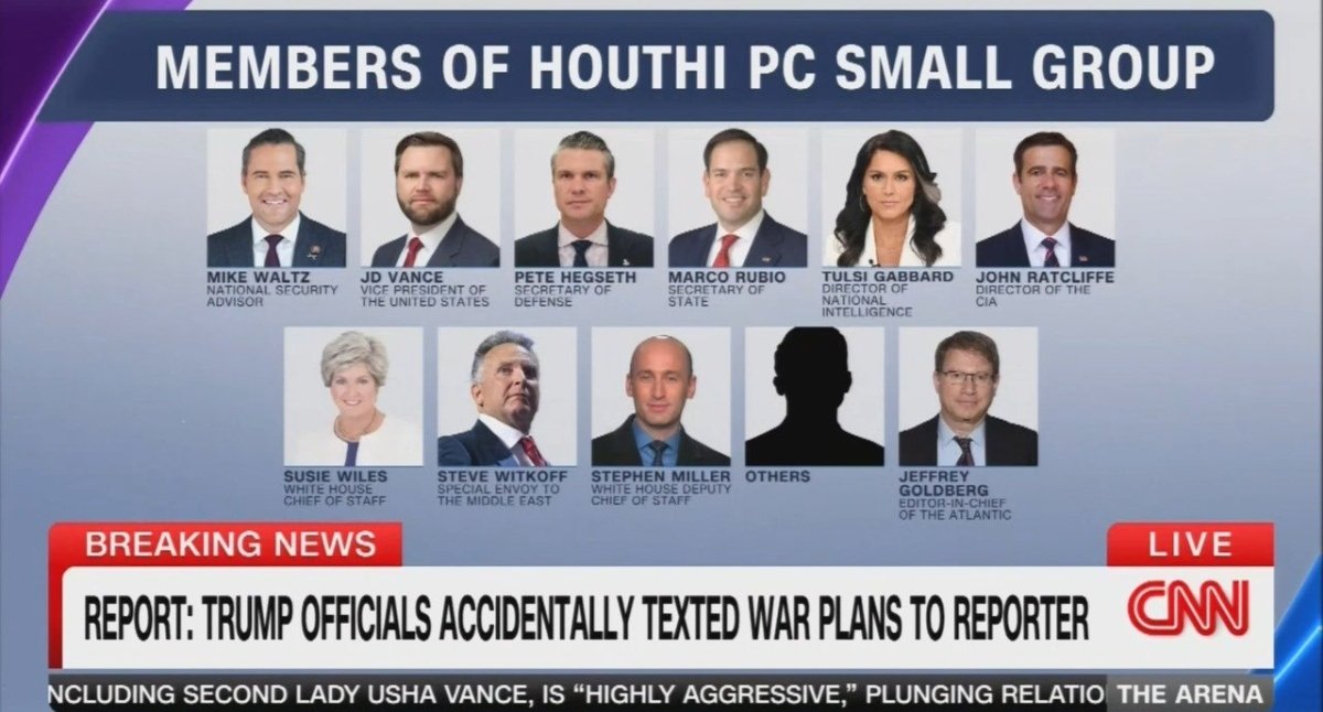 MirzaSana1961's tweet image. Mistake or Not! #Classified information was posted to unclassified #SignalChatgroup "Houthis". 18 Members shared plans for attacks on Houthis in #Yemen!  youtu.be/-C51NQFGdLI?si…
#呪術廻戦
#العراق
#helevier #الكويت_عُمان
#ترامب
#سوريا
#نظریہ_عمران_نہ_مٹ_سکے_گا
#KingsLeagueFrance