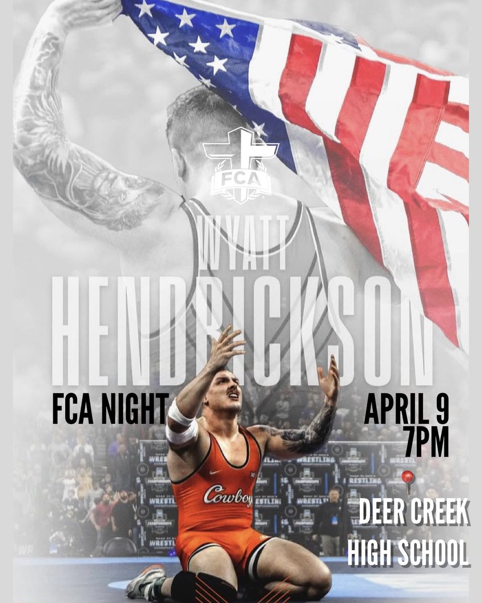 FCA Night with Wyatt Hendrickson!

Wed, April 9th at 7pm
📍Deer Creek High School Gym.
This event is free and open to the public. 

Please contact me with any questions.