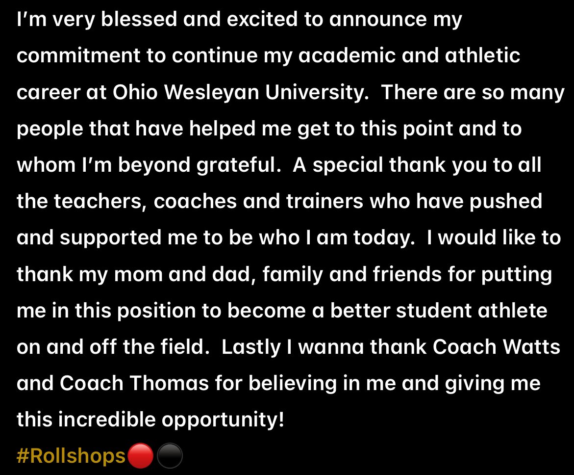 100% committed!!! 🔴⚫️
<a href="/OWUBishopFB/">Ohio Wesleyan Football</a>
<a href="/HaydenHThomas/">Hayden Thomas</a>
<a href="/CoachTomWatts/">Tom Watts</a>
<a href="/OHillsFootball/">Ottawa Hills Football</a> 
<a href="/djonestraining/">EAO Sports</a>
