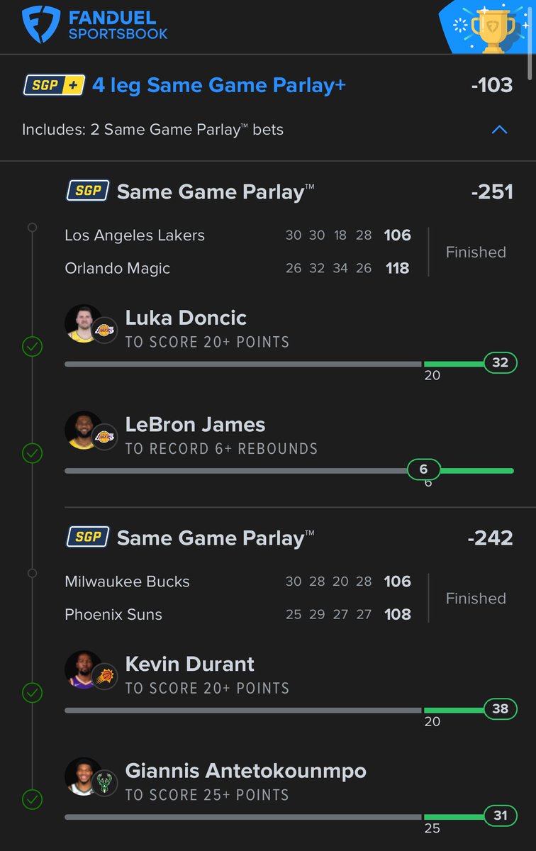 Day 3 of the 👑$10 to 10K CHALLENGE👑complete onto Day 4. And both parlays hit for our challenge 🙏🏾

$10➡️$20✅
$20➡️$40✅
$40➡️$80✅

#GamblingTwitter #GamblingX #GamblingCommunity #fanduel #nba   #DraftKings    #sportsbetting #sportsbettingpicks #BettingX #freepicks