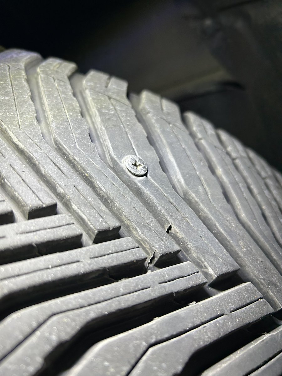 Vigilance…. Used my wife’s car today noticed the front right tire was at 34 psi and all others at 36-37 warmed up, door sticker calls for 35. Apparently Mr. Phillips entered the chat recently, strange spot to lodge right thru the thickest part of the tread!