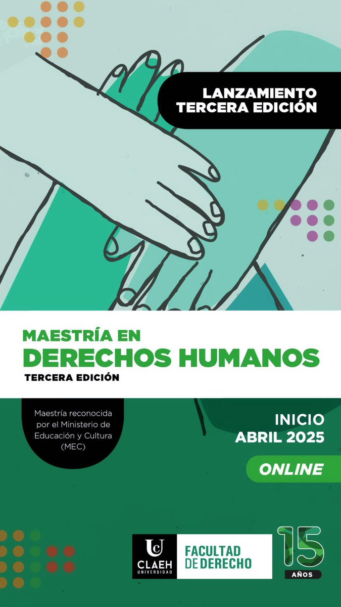 Mariana Blengio Valdes (@mariana_blengio) on Twitter photo 👉El 21 de abril iniciamos la tercera edición de la Maestría en DDHH en <a href="/derechouclaeh/">Facultad de Derecho - Universidad CLAEH</a> restan pocos días para el cierre de la inscripciones <a href="/UClaeh/">Universidad CLAEH</a>
maestriaddhh@claeh.edu.uy 👉El 21 de abril iniciamos la tercera edición de la Maestría en DDHH en <a href="/derechouclaeh/">Facultad de Derecho - Universidad CLAEH</a> restan pocos días para el cierre de la inscripciones <a href="/UClaeh/">Universidad CLAEH</a>
maestriaddhh@claeh.edu.uy