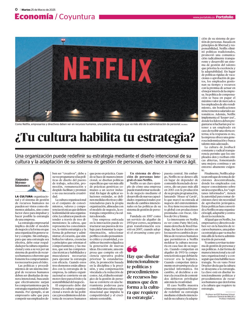 Alejandro Moreno-Salamanca (@almorsal) on Twitter photo "Te animo a revisar tu sistema de gestión de personas. A dar forma de manera intencional a tu cultura organizacional y conseguir que habilite tu estrategia. A diseñar intencionalmente políticas que den forma a la cultura organizacional que requiere tu estrategia." <a href="/iesebschool/">IESE Business School</a> "Te animo a revisar tu sistema de gestión de personas. A dar forma de manera intencional a tu cultura organizacional y conseguir que habilite tu estrategia. A diseñar intencionalmente políticas que den forma a la cultura organizacional que requiere tu estrategia." <a href="/iesebschool/">IESE Business School</a>