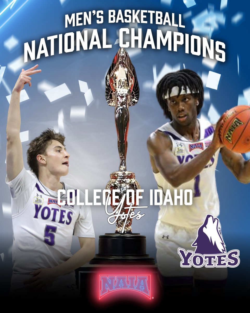 NAIA (@naia) on Twitter photo M🏀
The <a href="/YoteAthletics/">College of Idaho Athletics</a> are your 2025 #NAIAMBB #BattleForTheRedBanner winners leaving no doubt!
Read more about the championship game and the Yotes victory! --> naia.prestosports.com/x/0za7o M🏀
The <a href="/YoteAthletics/">College of Idaho Athletics</a> are your 2025 #NAIAMBB #BattleForTheRedBanner winners leaving no doubt!
Read more about the championship game and the Yotes victory! --> naia.prestosports.com/x/0za7o