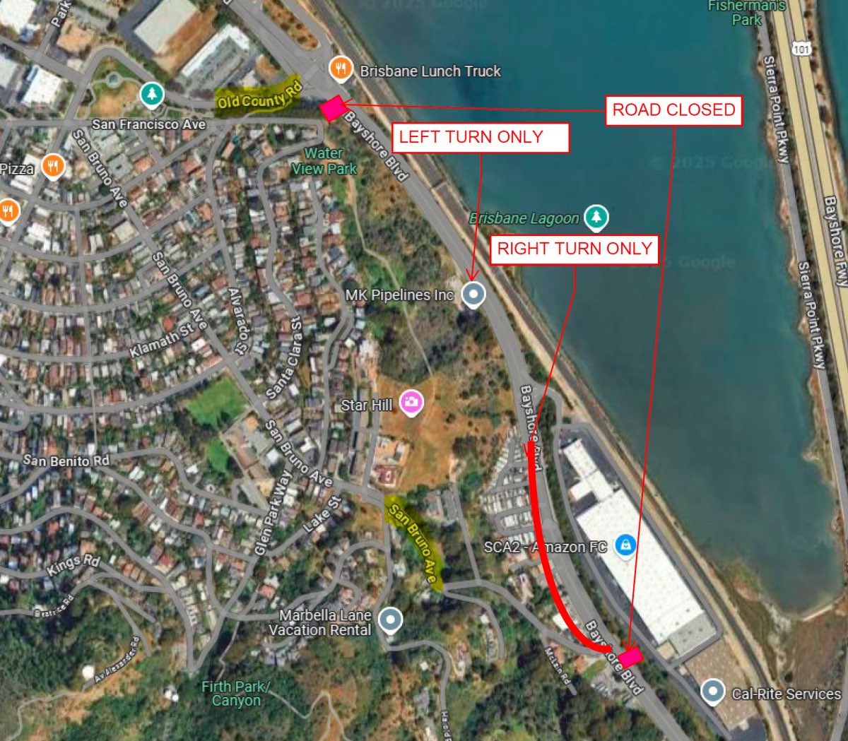 On Wednesday, March 26, between 9:30 AM - 12:30 PM, Bayshore Blvd. will be closed in both directions between San Bruno Ave. and Old County Rd. for an accident reconstruction investigation. Please slow down to follow detours or use alternate routes. Thank you.