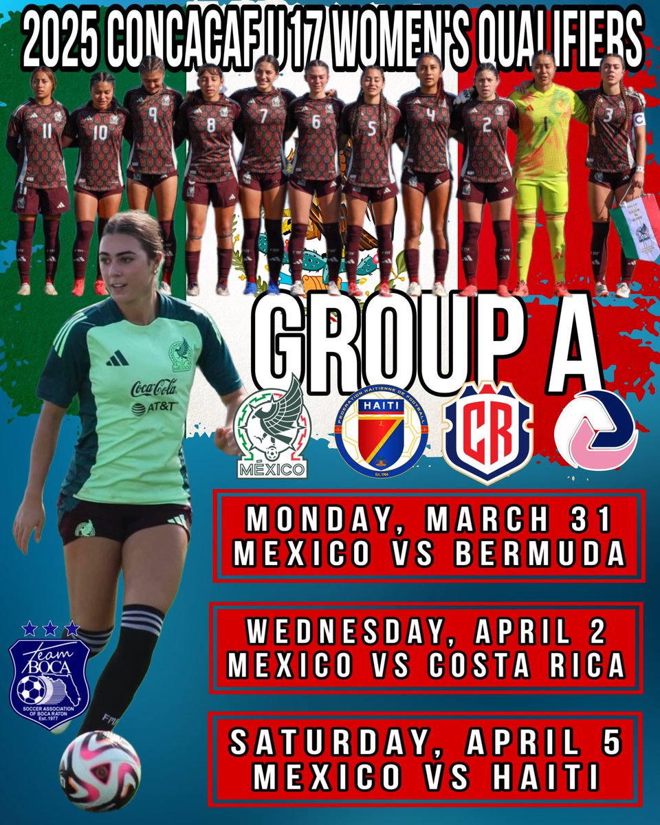 Congratulations to Team Boca player, Adrianna Gonzalez, being called up for the U17 Women’s Youth México National Team.  The 21 player team will compete in the U17 Concacaf Championship in Toluca, México March 31-April 5
<a href="/USYouthSoccer/">US Youth Soccer</a> <a href="/ECNLgirls/">ECNL Girls</a> <a href="/TheECNL/">The ECNL</a> <a href="/USClubSoccer/">US Club Soccer</a>