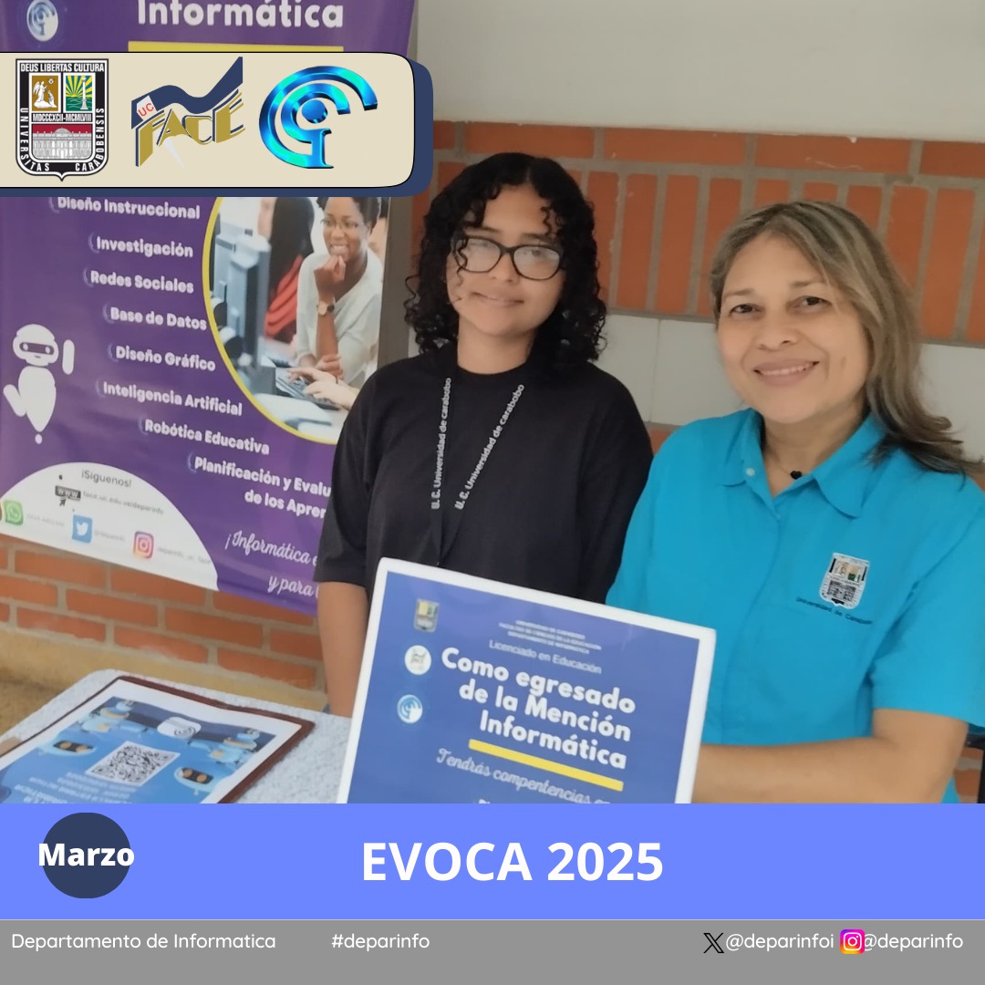 ¡Nuestros #Deparinfo brilló en la Expo Mención FaCE 2025! 🌟 Del 17 al 21 de marzo, compartimos conocimientos y experiencias en la UC. 📚 ¡Gracias a todos los participantes! 🚀 #ExpoMenciónFaCE #FACEUC #InnovaciónEducativa