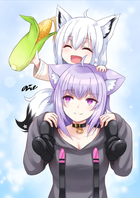 まだおかゆの妹だった頃の白上さん(加筆再掲)#絵フブキ #絵かゆ 