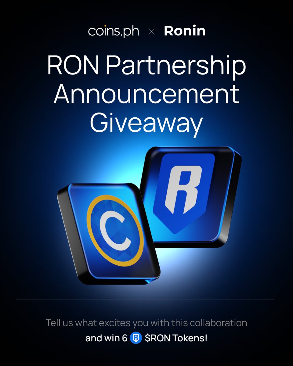 ⚡ Partnership Unlocked: Coins.ph is leveling up Ronin ecosystem support by fast-tracking review of token listings, boosting co-marketing with Ronin projects, and linking up with top gaming guilds 🚀

To celebrate, we’re giving away 24 RON!

How to Join:
1️⃣ Follow