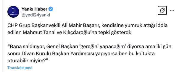 ifndefgt's tweet photo. İktidar ana muhalefete çok yönlü bir operasyon düzenliyor. Onlar muhalefete kayyum atamaya, ana muhalefet de kayyumdan kurtulmak için acil kongre düzenlemeye çalışıyor. Kongre için bi tarafın (Kilicdarcilar) eli çok zayıf, tam da bu ortamda sosyal medyada neyidüğü belirsiz bi Kilicdarin fedaisine (Mahmut Tan*l) övgü seli başlıyor. Bizim millet kendi imkânlarıyla mı avel yoksa manipüle mi ediliyorlar emin olamıyorum.

Ben de size son 2 yıldan en sevdiğim MT karakterlerinden bir bukle sunayım

1- 2023 hezimeti sonrası gittiği Akbelen'de protestocular tarafından kovulup kaçan, kaçarken de seçimin faturasını vatandaşa kesen MT
2- Parti kongresi öncesinde Kilicdar'a muhalif kanadın temsilcisi milletvekilini yumruklayan atanamamış Alpay fedai MT
3- Seçim yenilgisi sonrası yol yapımı için kendisine mesaj atan vatandaşı tersleyen İlker C. MT
4- Kilicdarin kaybettiği kurultay sonrası gazetecilere kazandık/öndeyiz yalanı atan MT