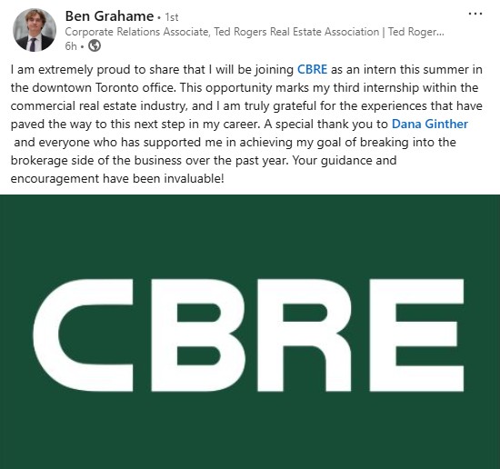 Excited for Ben to begin his next internship this spring at CBRE. We could not be more proud of his hard work and determination to make connections and earn these exceptional opportunities! He said hockey experiences good and bad are helping him navigate his career &amp; life journey