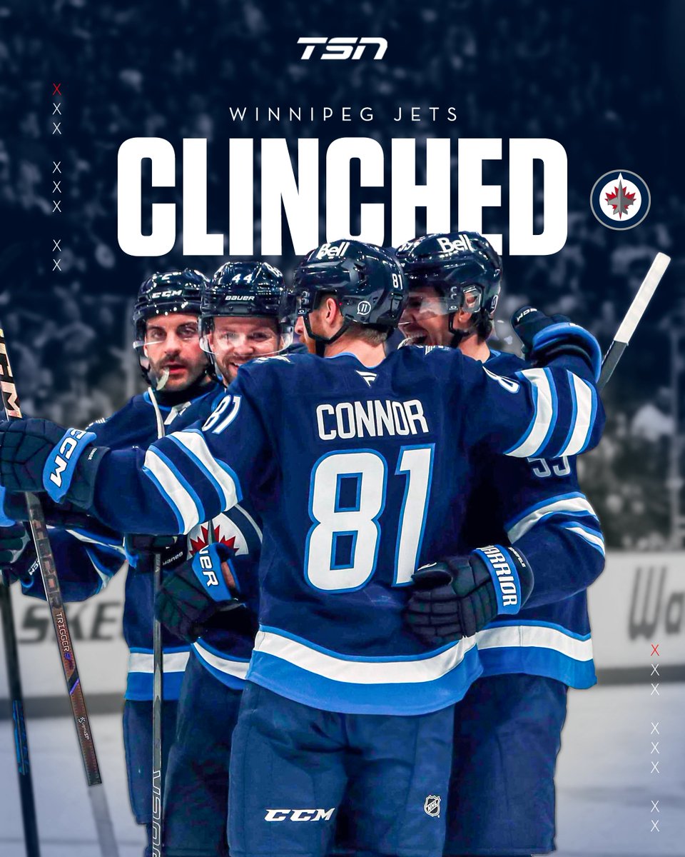 TSN_Sports's tweet photo. The Winnipeg Jets have secured their spot in the 2025 Stanley Cup Playoffs! ✈️ https://t.co/PE4ubj78X2