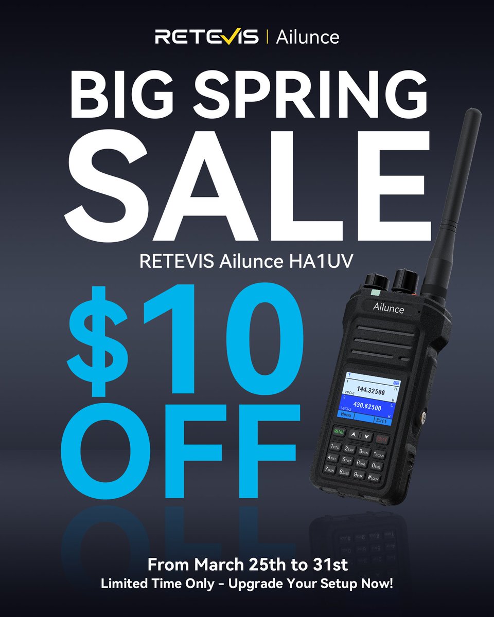 Spring’s Here — So Is the Ailunce HA1UV Offer!
Fresh season, fresh gear!

#AilunceHA1UV #SpringReady #RadioAdventure #StayConnected #Ailunce #hamradio #amateurradio #amateurradiooperator #springvibes #spring