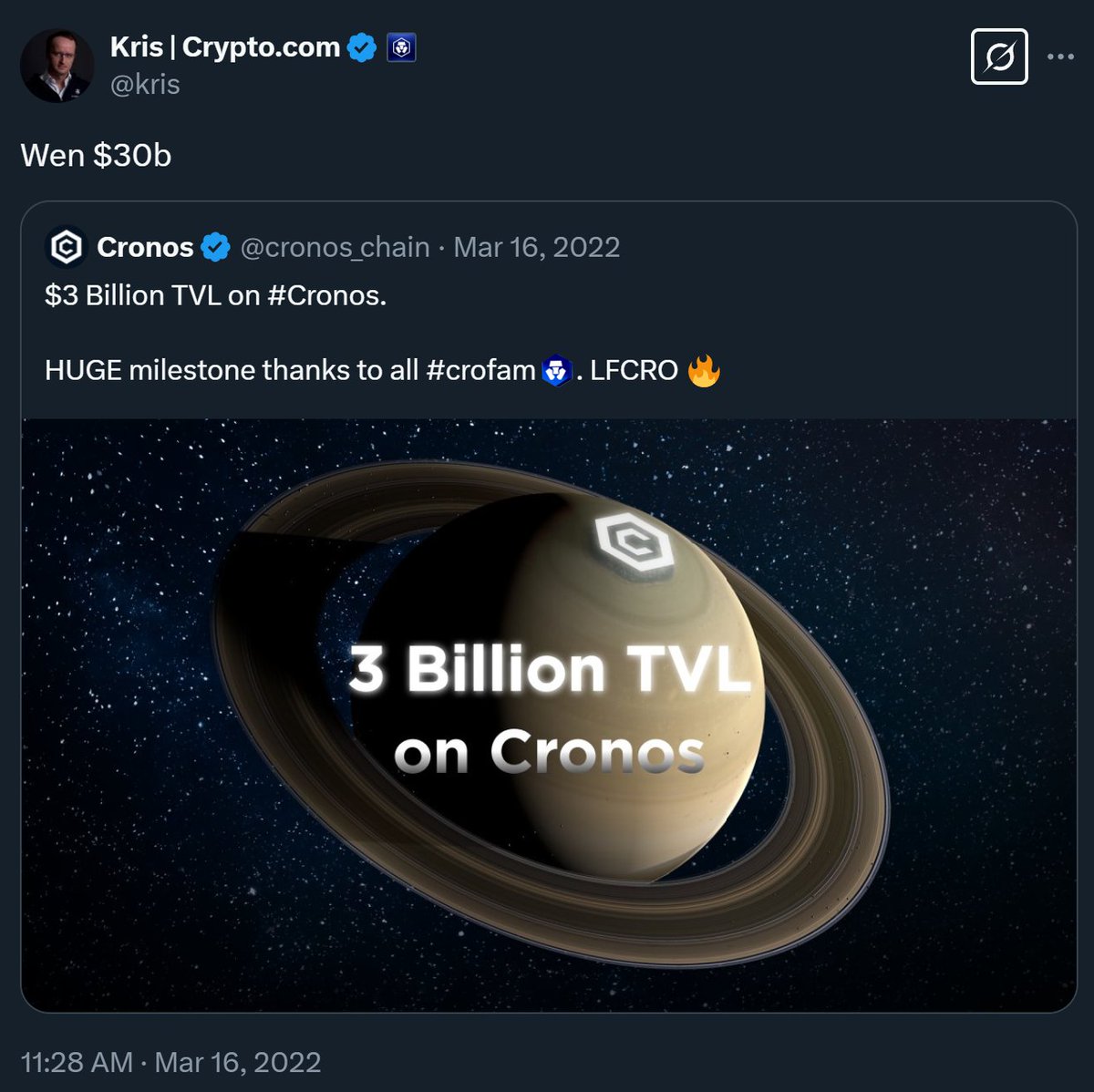 Becky_Trading's tweet photo. @mircroz - 3 years ago, Kris spoke about 30 billion🤡
- #Cronos is now at 300 million (100x less)... https://t.co/8FZPbGecOw