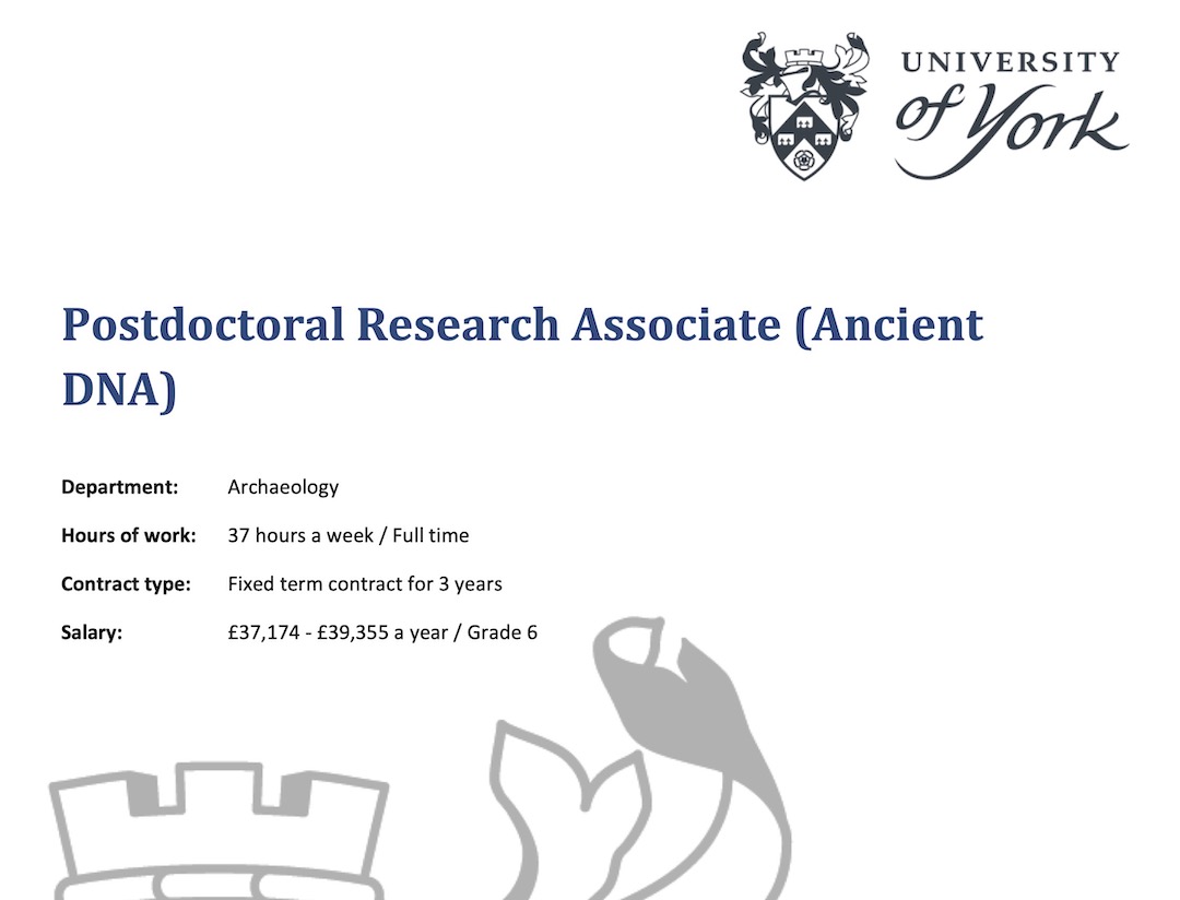 ‼️📣The University of York is seeking a Postdoctoral Research Associate (Ancient DNA) for the MEDGREENREV project.

For more information visit:

🔗jobs.york.ac.uk/vacancy/postdo…