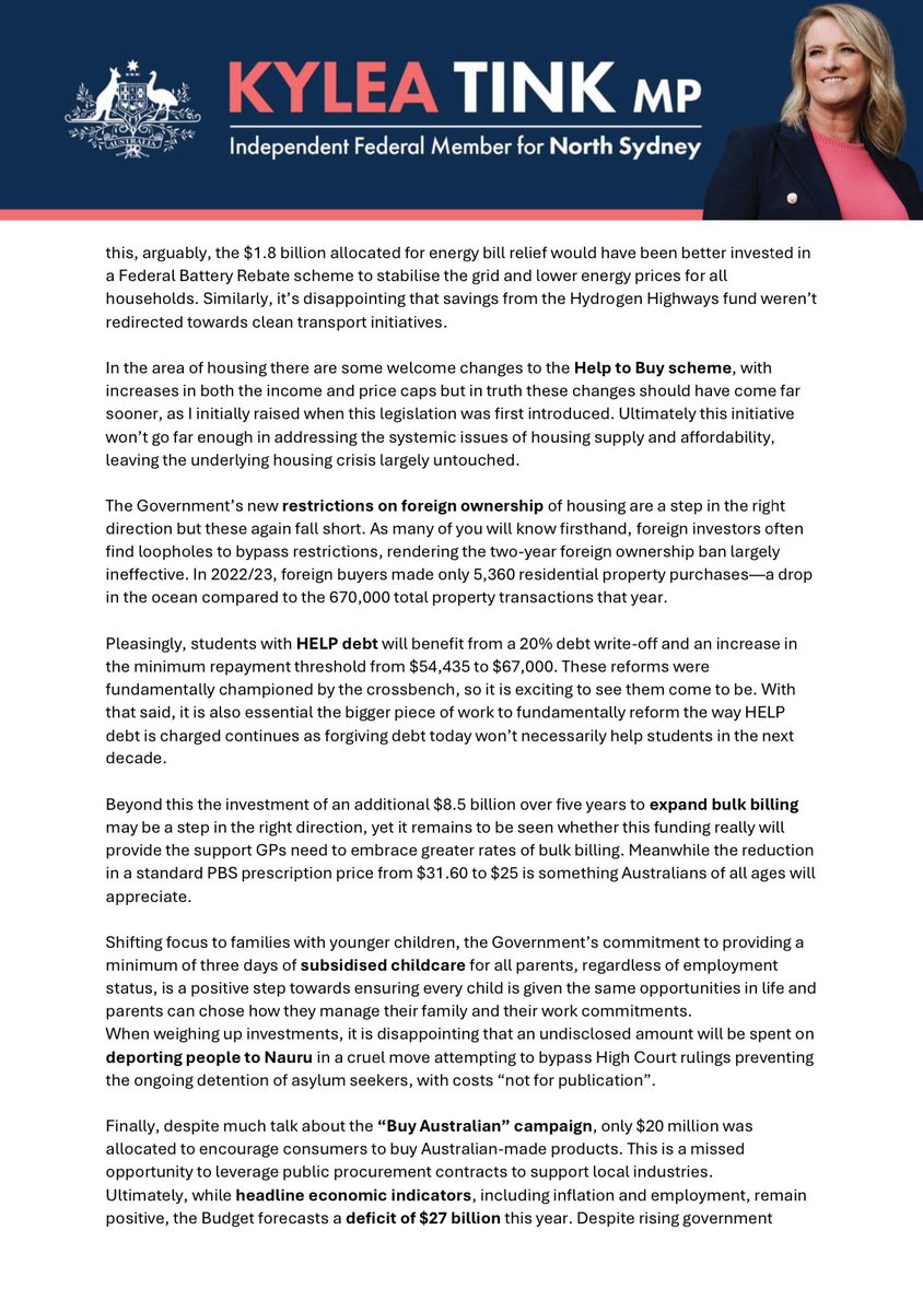 KyleaTink's tweet photo. This Federal Budget is like fairy bread - bread and butter with a few sugar hits sprinkled on-top. It's not very offensive, it's not very effective.

Read my full statement: https://t.co/ukq05nsbAR

#auspol https://t.co/LdZ5UwCArz