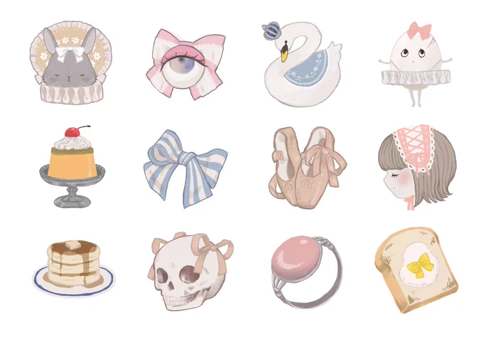 フレークシールにする為に色々描いてみたけど、なんか絶妙に可愛くないから没かな…デジタルで可愛い絵が描けるようになりたい〜〜 