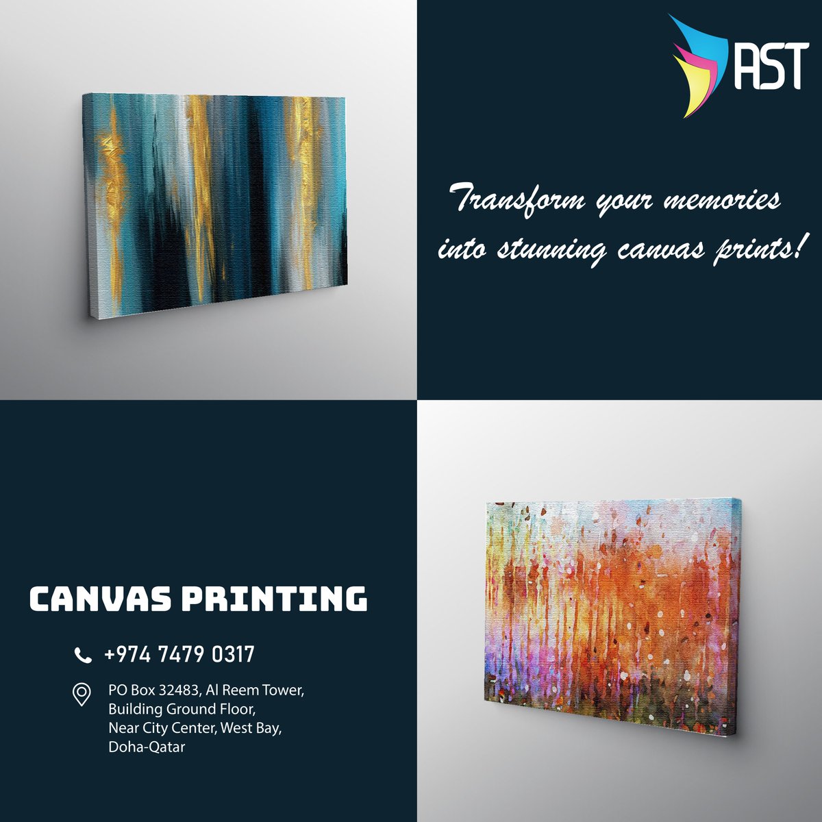 ast_print's tweet image. Turn your cherished moments into stunning canvas prints!
🌐astqatar.com
✉westbay@astqatar.com
CONTACT NO :+974 4476 5000
#ASTQatar #PrintingQatar #CustomPrints #DigitalPrinting #BusinessBranding #QatarPrintExperts #CreativePrinting#FastPrintingQatar#HighQualityPrints