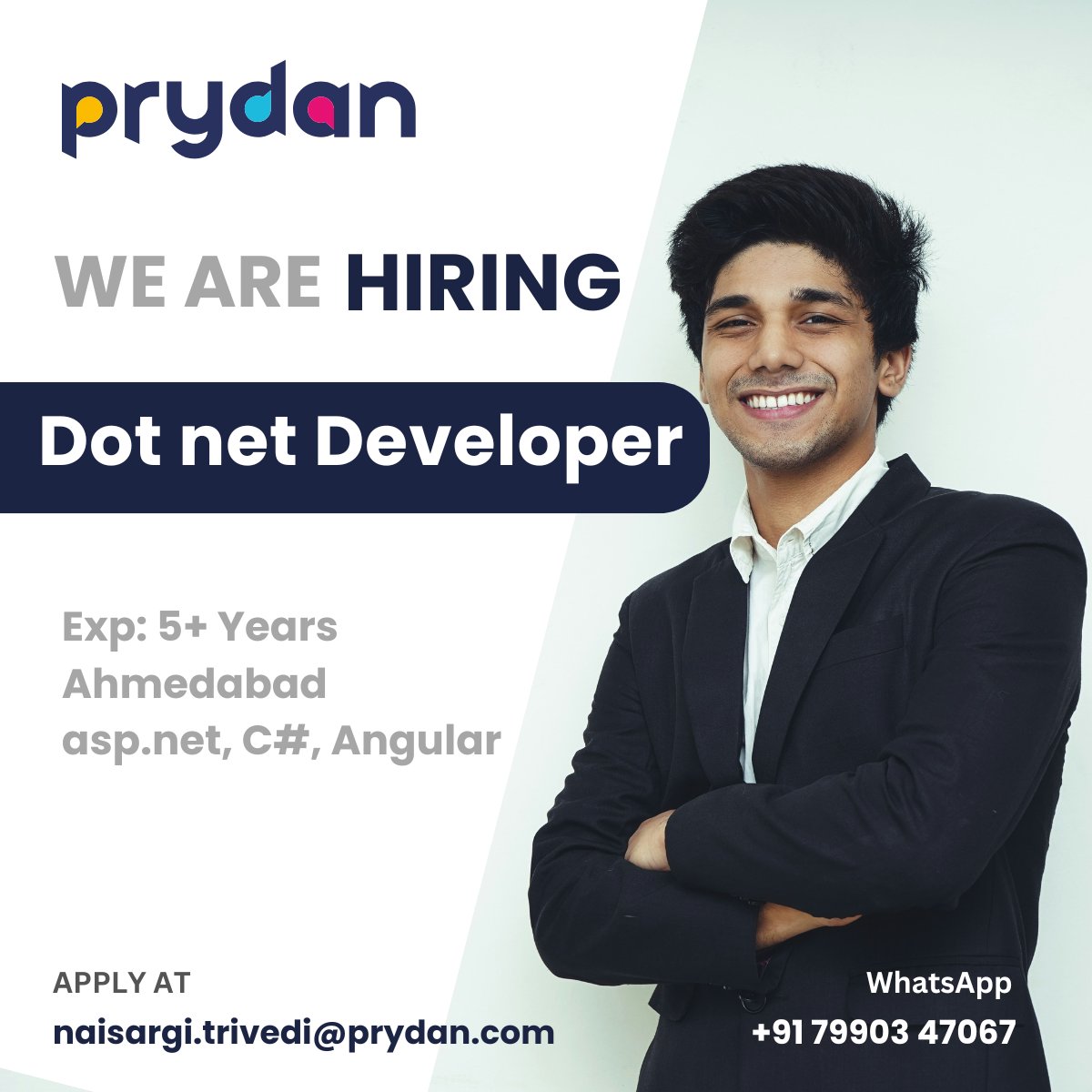 amit_prydan's tweet photo. We Are Hiring - Dot Net Developer!

We're looking for a Dot Net Developer who is passionate about coding and ready to take their career to the next level.

Location: #Ahmedabad 
Experience: 5+ Years
Skills Required: https://t.co/2499y1Ui9n, C#, Angular https://t.co/1anrMjFoKQ