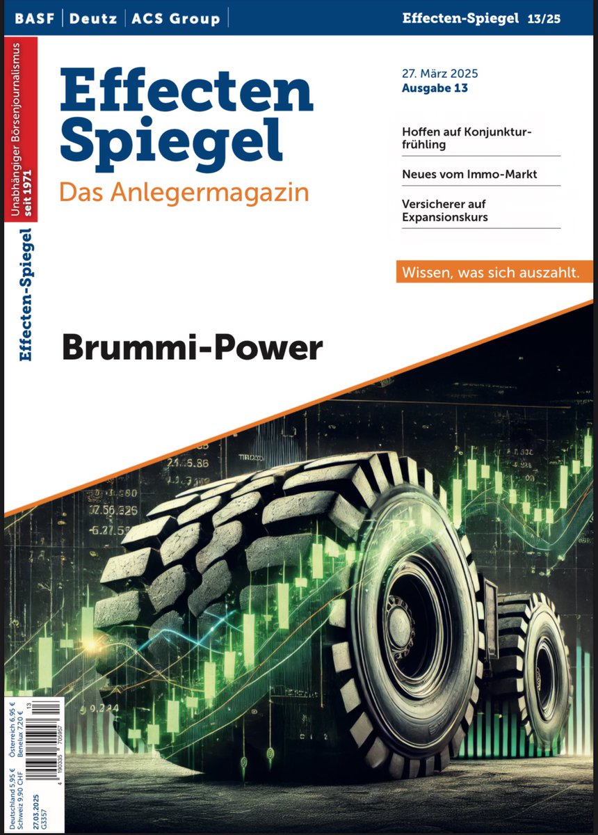 EffectenSpiegel's tweet photo. ES 13/25 - „Brummi-Power - Hoffen auf #Konjunkturfrühling - Neues vom #ImmoMarkt - #Versicherer auf #Expansionskurs - u.v.a.m.“ - https://t.co/DCmfjohZTW #BASF #Deutz #ACSGroup #Aktien #Finanzen #Börse #Geldanlage #Anlegermagazin #Anlagestrategie https://t.co/7OxxUDuMee