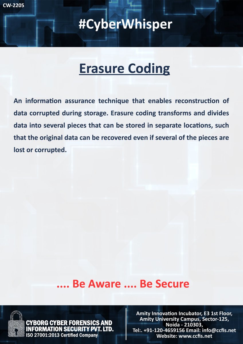 jssodhi's tweet image. #CyberWhisper #CyberSecurity #ErasureCoding