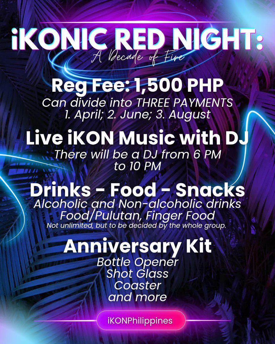 iKONPhilippines's tweet image. 🎉 iKONICs, let’s celebrate iKON’s 10th Anniversary with a club party! 🥂✨

🔗 Register now: bit.ly/iKONICDecade

Event pushes through with 40+ attendees—invite your fellow iKONICs! 

See event posters for more info
🛑 Sponsorships now open!
#iKONICDecade #iKON @iKONIC_143