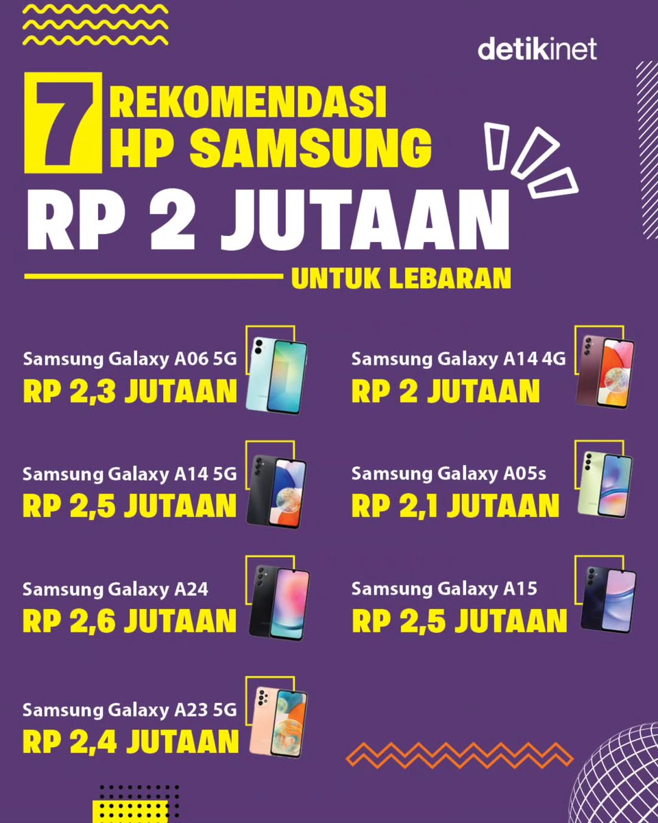 detikinet's tweet photo. Lebaran 2025 tinggal menghitung hari nih. Sudah punya HP baru buat selfie dan komunikasi bareng keluarga?
Intip nih rekomendasi HP Samsung kelas Rp 2 jutaan, siapa tahu bisa jadi pilihan. ☺
#Lebaran #hpbaru #hpmurah #Samsung #detikInet https://t.co/wEXPYwbBW9