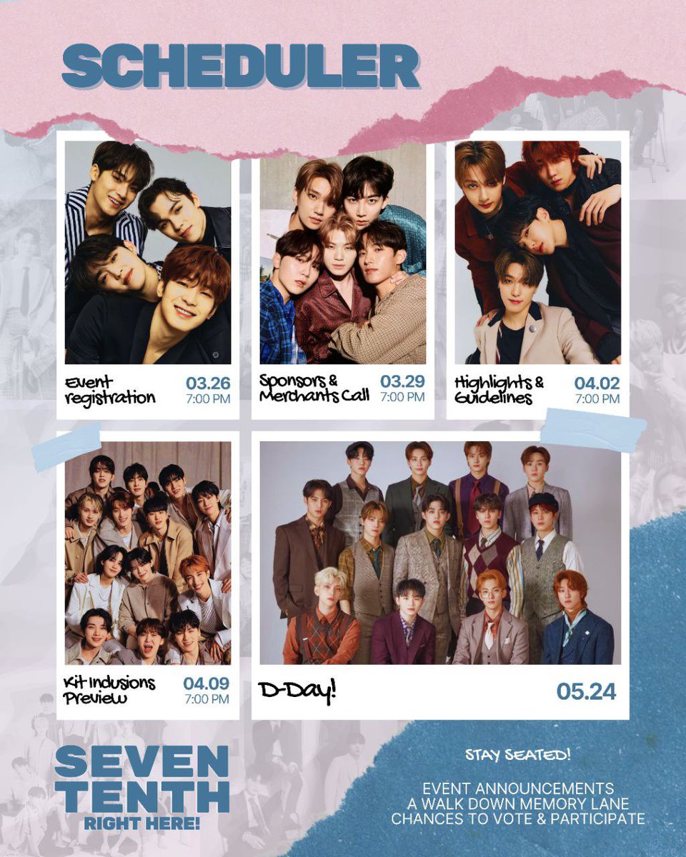 svtfbphevents's tweet photo. The Countdown to #SevenTENTHRightHere begins! ⏳💎

Mark your calendars, CARATs! 🩵 Here’s everything you need to know as we gear up for SEVENTEEN’s 10th anniversary celebration! 🎉

📌 Event Registration – March 26, 7:00 PM 
📌 Sponsors & Merchants Call – March 29, 7:00 PM 
📌 Highlights & Guidelines – April 2, 7:00 PM 
📌 Kit Inclusions Preview – April 9, 7:00 PM 
📌 D-Day! – May 24

Stay tuned for more surprises and important announcements about this event✨

#SevenTENTHRightHere #FanNightsAtAMManilaBay #AtTheBay