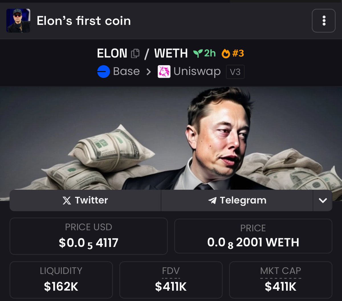 DogeSpaceXX's tweet photo. DOGE potential PLAY 

Doge wants to share $ELON first coin so grabbing a bag here at 400k mcap 

Looking good . GET IN OGs 

https://t.co/s6hvxYXG4M

Read the QUOTE TWEET FOR INFO https://t.co/2i7ZxosCOS