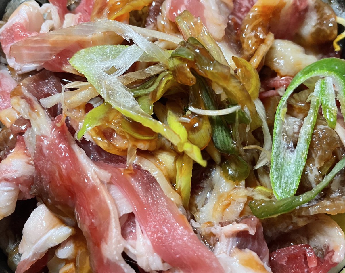 肉はネギと薬味増し増しで美味さ倍増