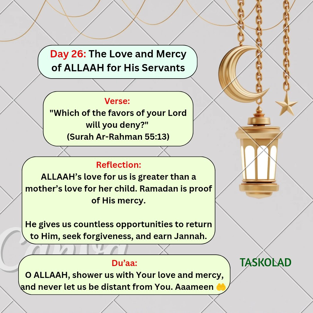 taskoladftwears's tweet image. O ALLAAH, shower us with Your love and mercy, and never let us be distant from You. Aaameen 🤲🥰
.
#TaskoCares #SpiritualGrowth #Fasting #Taqwa #Ramadan2025 #RamadanKareem #RamadanMubarak
